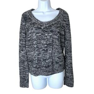 H&M Women's Cable Knit Sweater Chunky Pullover Heathered Grey Black Size Small